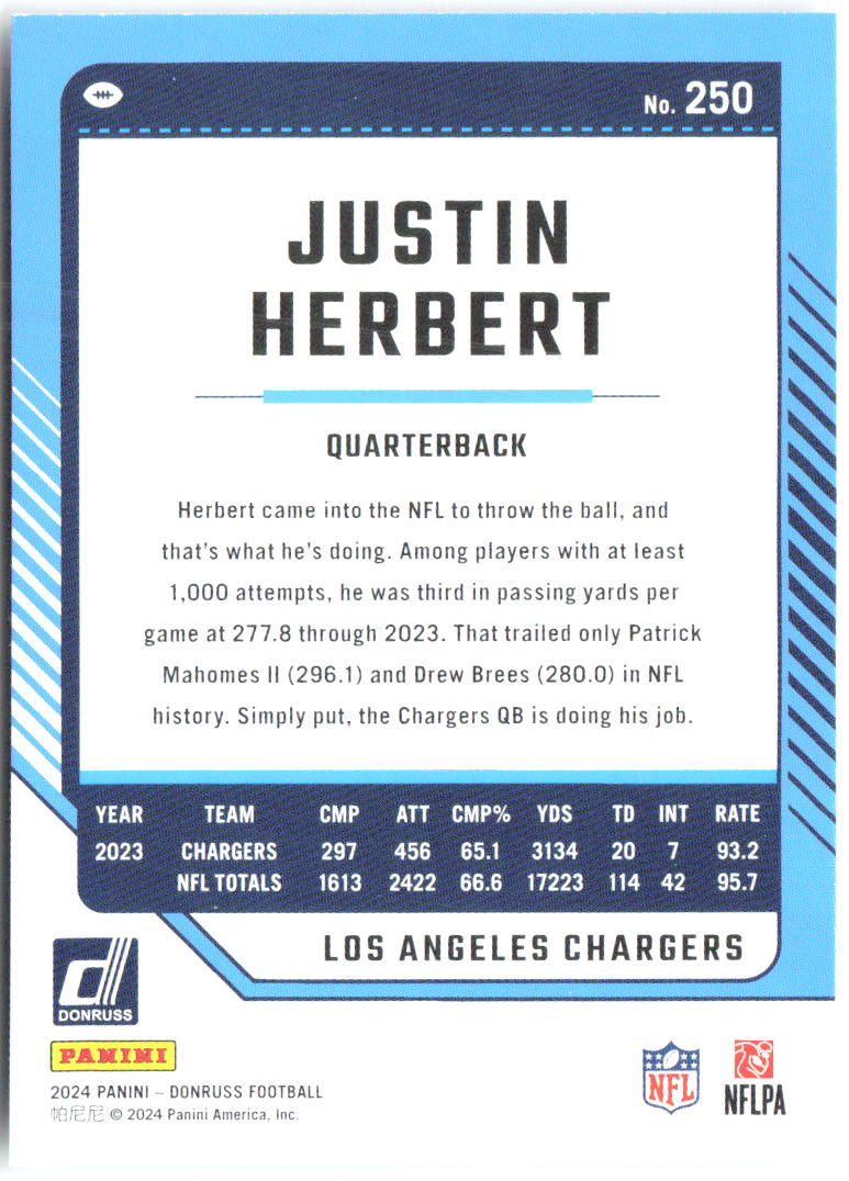 Justin Herbert Donruss 250 2024 Los Angeles Chargers