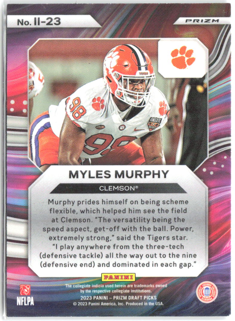 Myles Murphy Prizm Draft Picks Instant Impact Gold Ice II-23 2023 Clemson Tigers