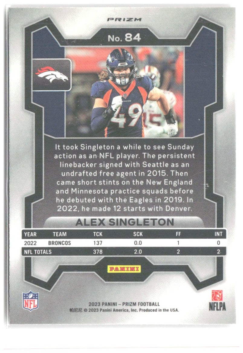 Alex Singleton Panini Prizm - Lazer 84 2023 Denver Broncos