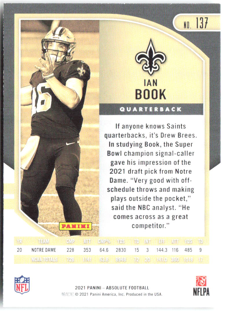 Ian Book Panini Absolute - Retail 137 2021 New Orleans Saints RC