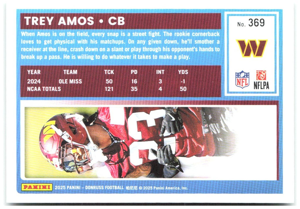 Trey Amos Donruss - Press Proofs Green 369 2025 Washington Commanders