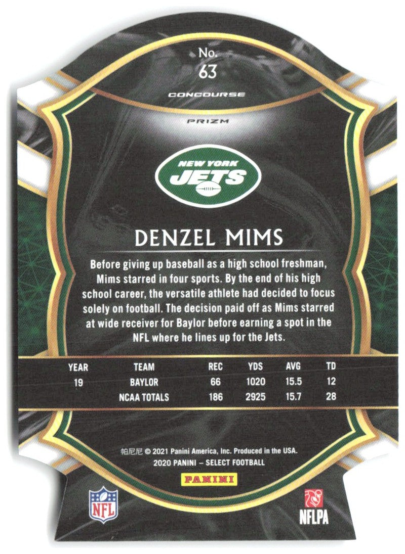 Denzel Mims Panini Select - Purple Prizm Die Cut 63 2020 New York Jets