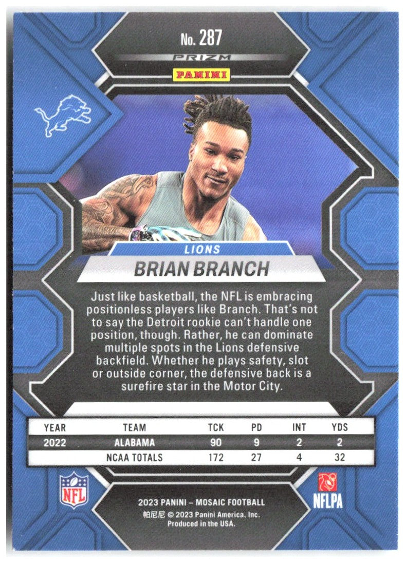 Brian Branch Panini Mosaic - Mosaic 287 2023 Detroit Lions