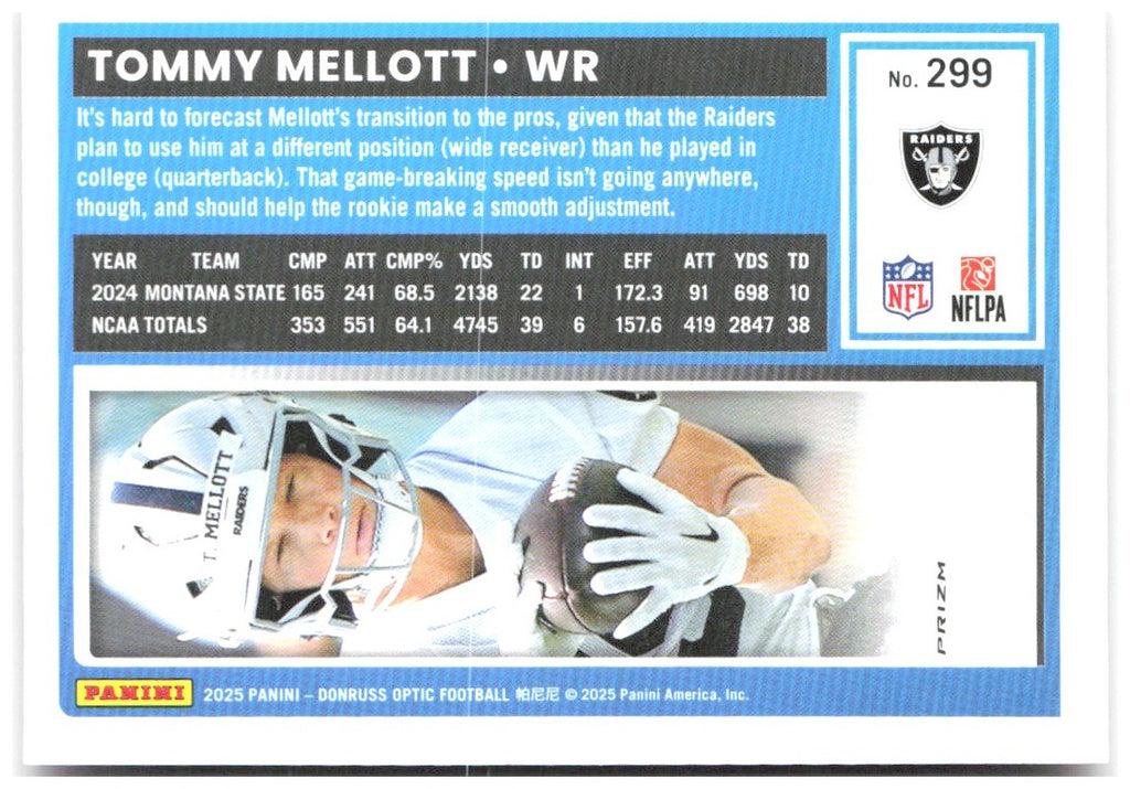 Tommy Mellott Donruss Optic - Pink 299 2025 Las Vegas Raiders