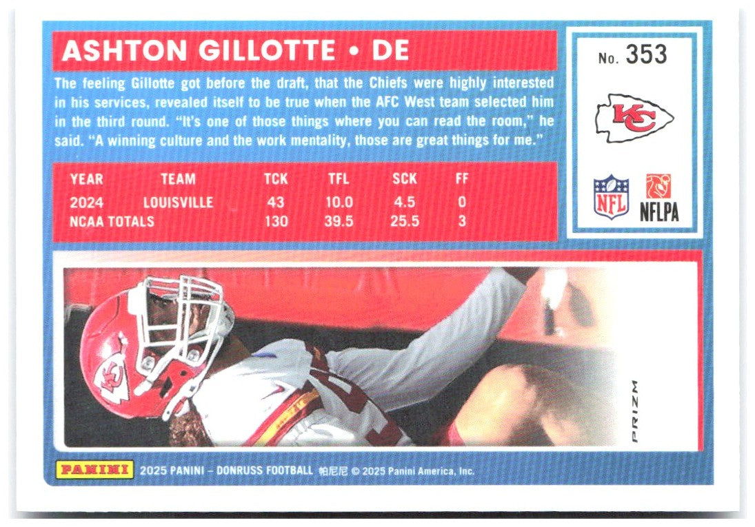 Ashton Gillotte Donruss - Optic Rated Rookies Preview Blue Scope 353 2025 Chiefs