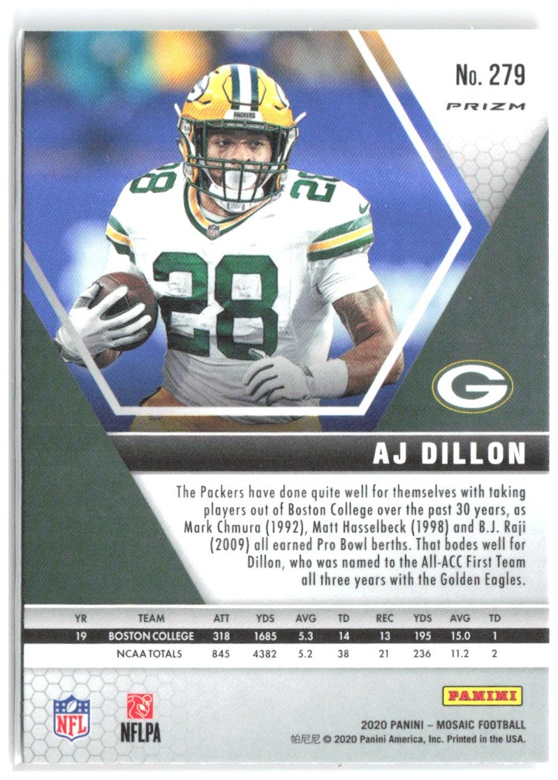 AJ Dillon Panini Mosaic - Prizm Reactive Gold 279 2020 Green Bay Packers