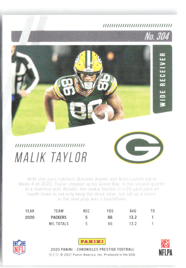 Malik Taylor Chronicles - Prestige Rookies Update 304 2020 Green Bay Packers