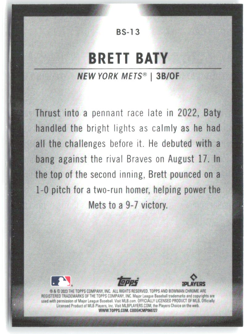 Brett Baty Bowman - Bowman Spotlights BS-13 2023 New York Mets