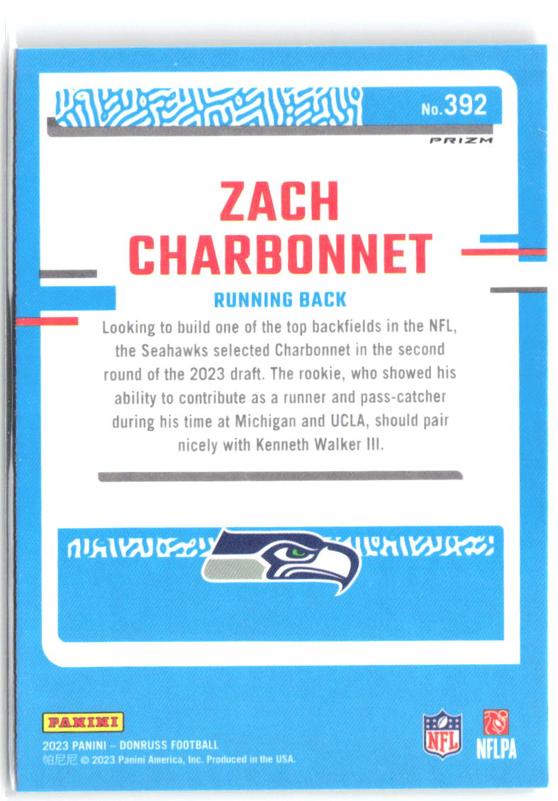Zach Charbonnet Donruss - Optic Rated Rookie Red & Green Prizm 392 2023 Seahawks