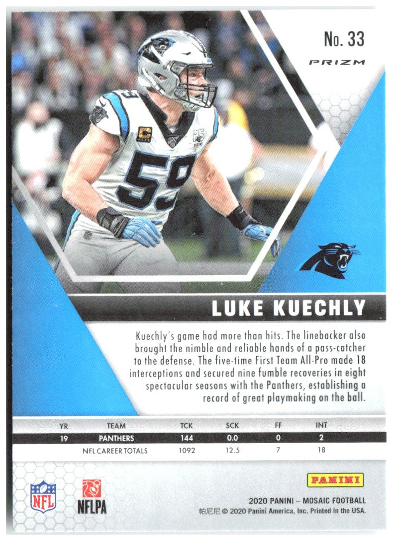 Luke Kuechly Panini Mosaic - Prizm Green 33 2020 Carolina Panthers