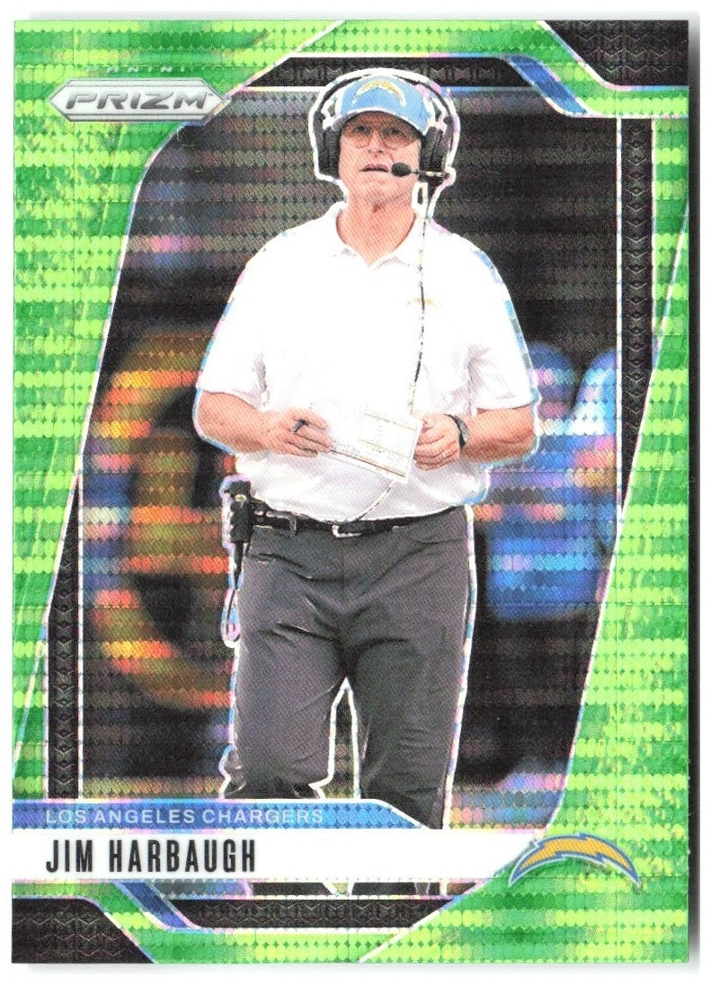 Jim Harbaugh Panini Prizm - Neon Green Pulsar 163 2024 Los Angeles Chargers