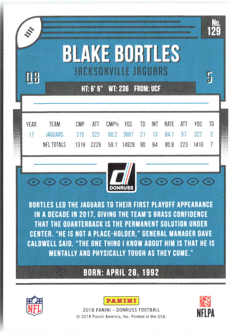 Blake Bortles Donruss 129 2018 Jacksonville Jaguars