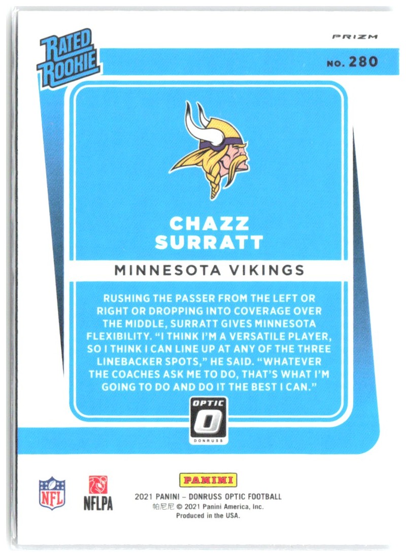 Chazz Surratt Donruss Optic - Purple Shock 280 2021 Minnesota Vikings