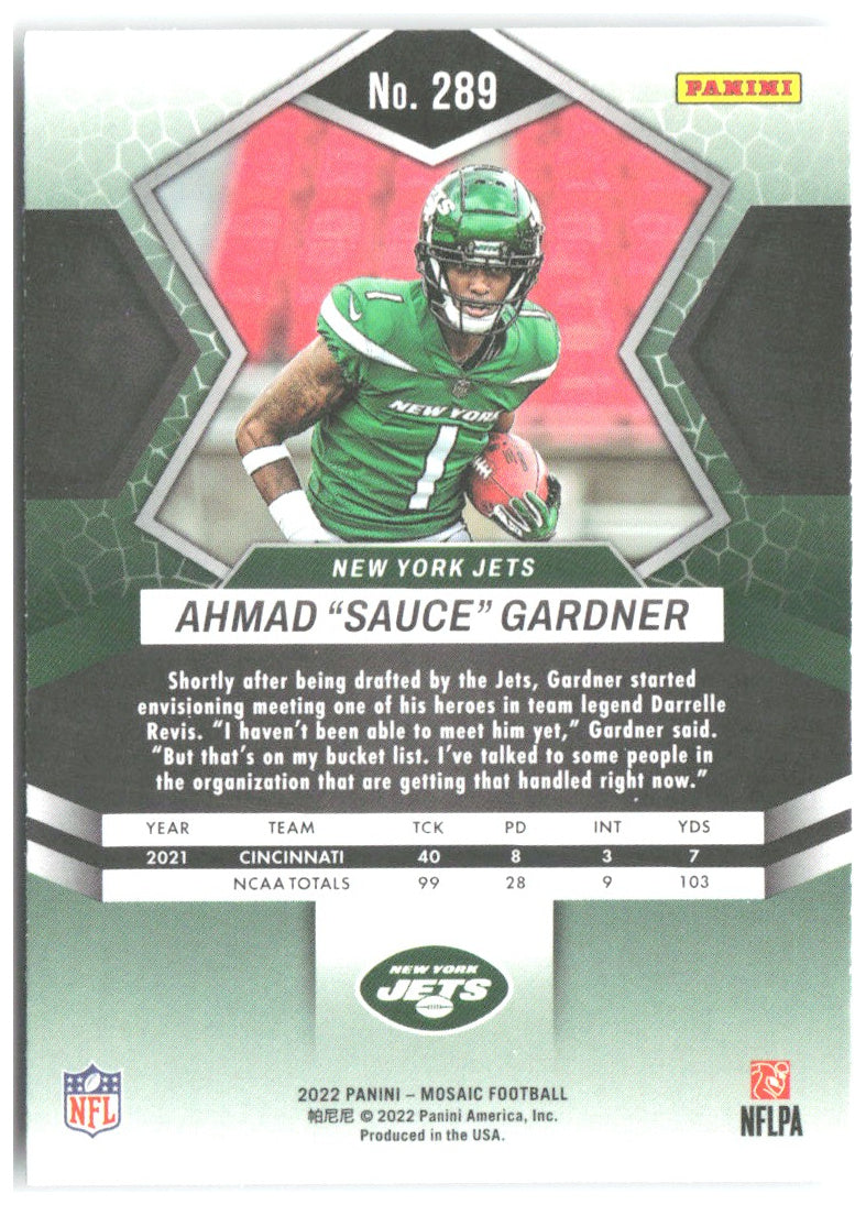 Ahmad "Sauce" Gardner Panini Mosaic 289 2022 New York Jets