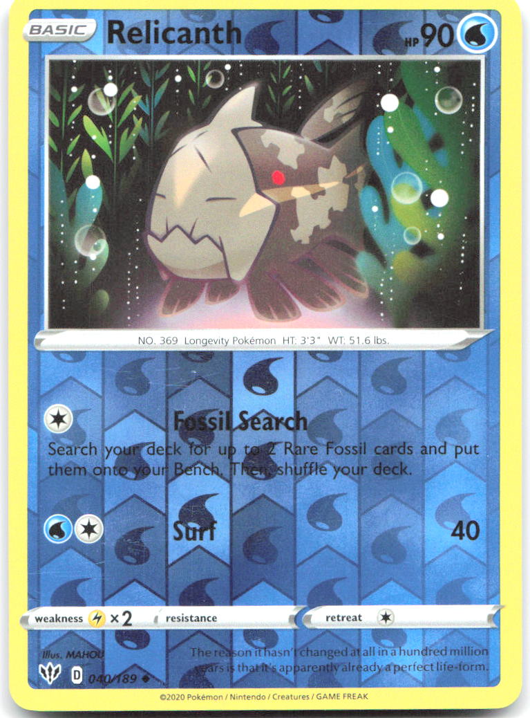 Relicanth Reverse Holo Uncommon SWSH03 Darkness Ablaze 040/189 NM MAHOU