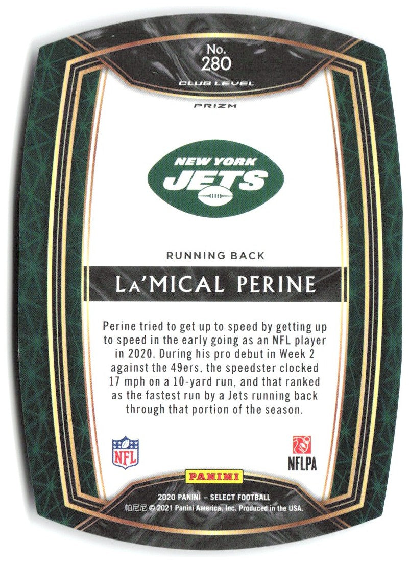 La'Mical Perine Panini Select - Purple Prizm Die Cut 280 2020 New York Jets