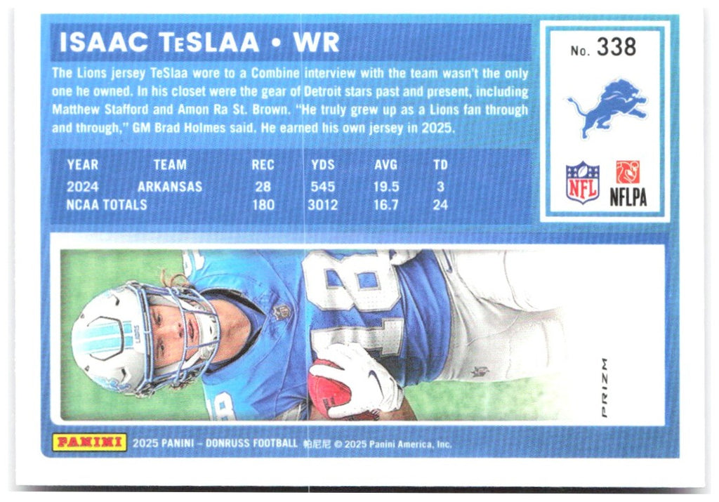 Isaac TeSlaa Donruss - Optic Rated Rookies Preview Pink 338 2025 Detroit Lions