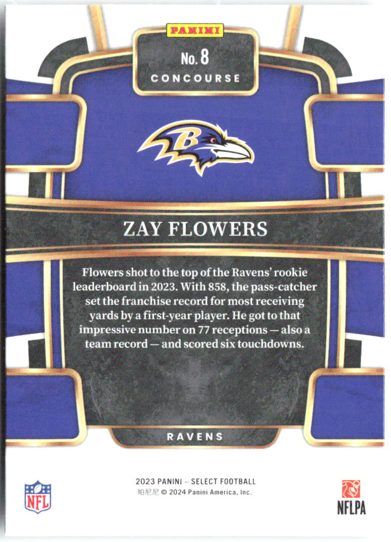 Zay Flowers Panini Select 8 2023 Baltimore Ravens RC