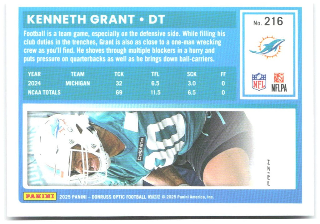 Kenneth Grant Donruss Optic - Purple Shock 216 2025 Miami Dolphins