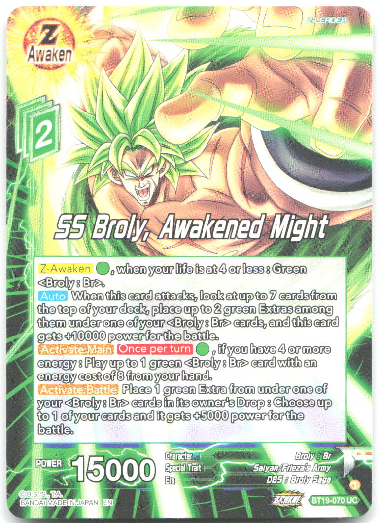 SS Broly Awakened Might Uncommon Fighter's Ambition BT19 070 NM