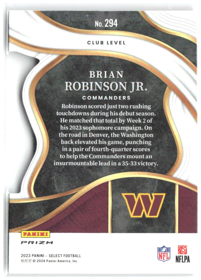 Brian Robinson Jr. Select - Red and Yellow Prizms Die Cuts 294 2023 Commanders