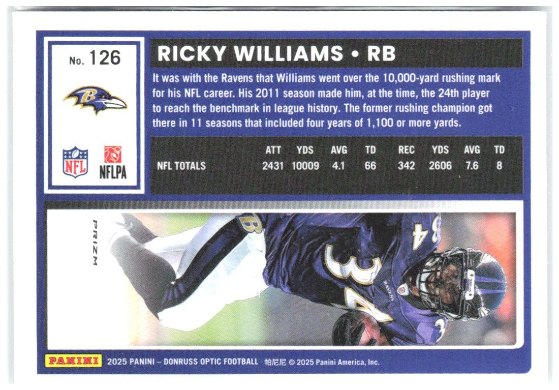 Ricky Williams Donruss Optic - Holo 126 2025 Baltimore Ravens
