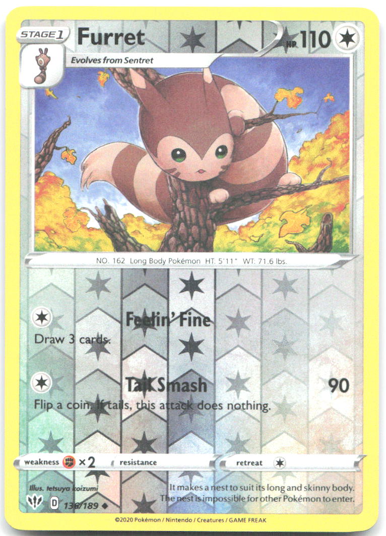 Furret Reverse Holo Uncommon SWSH03 Darkness Ablaze 136/189 NM tetsuya koizumi