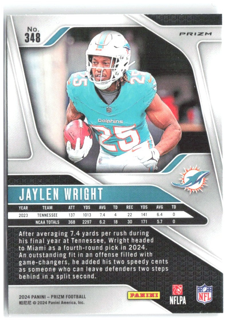 Jaylen Wright Panini Prizm - Silver 348 2024 Miami Dolphins