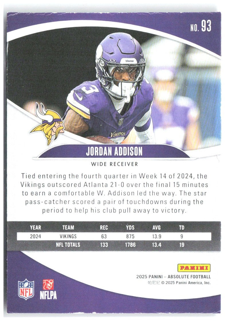 Jordan Addison Panini Absolute - Green 93 2025 Minnesota Vikings