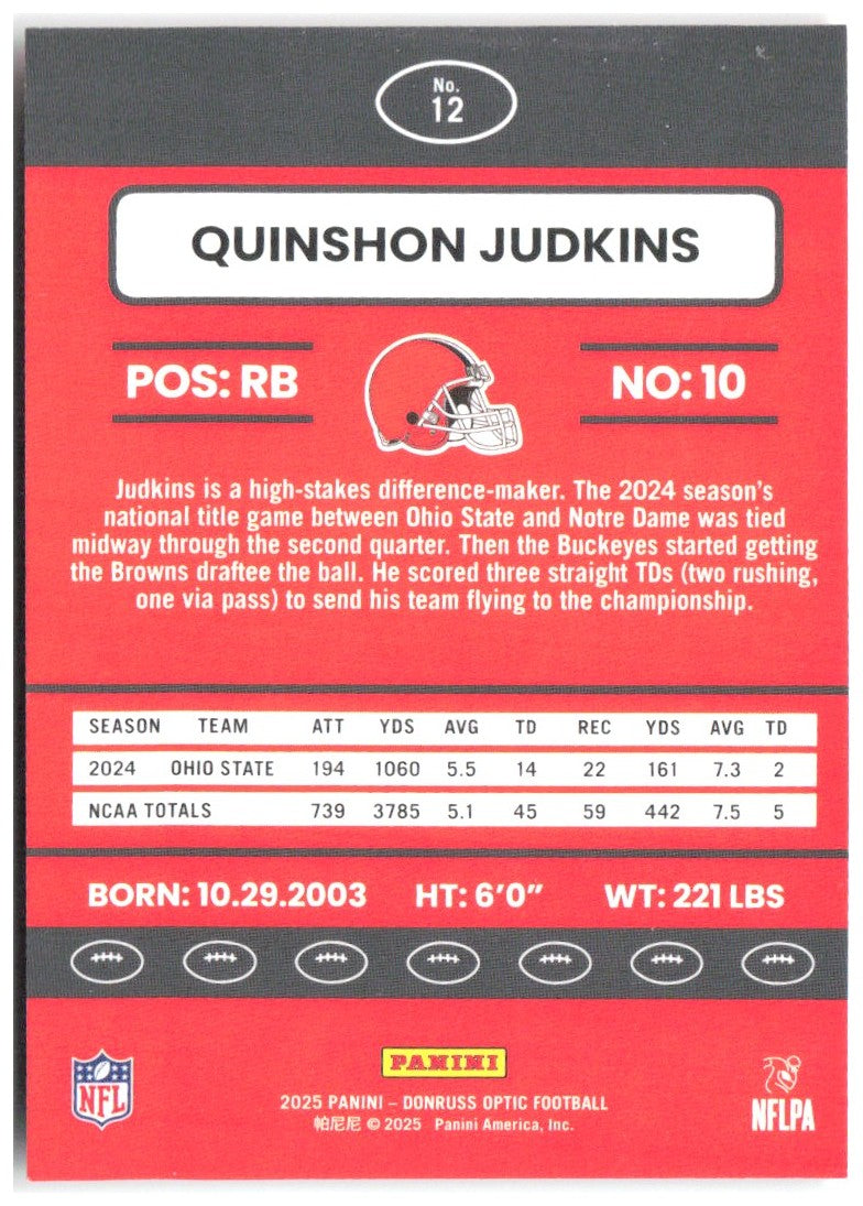 Quinshon Judkins Donruss Optic - 2015 Retro 12 2025 Cleveland Browns