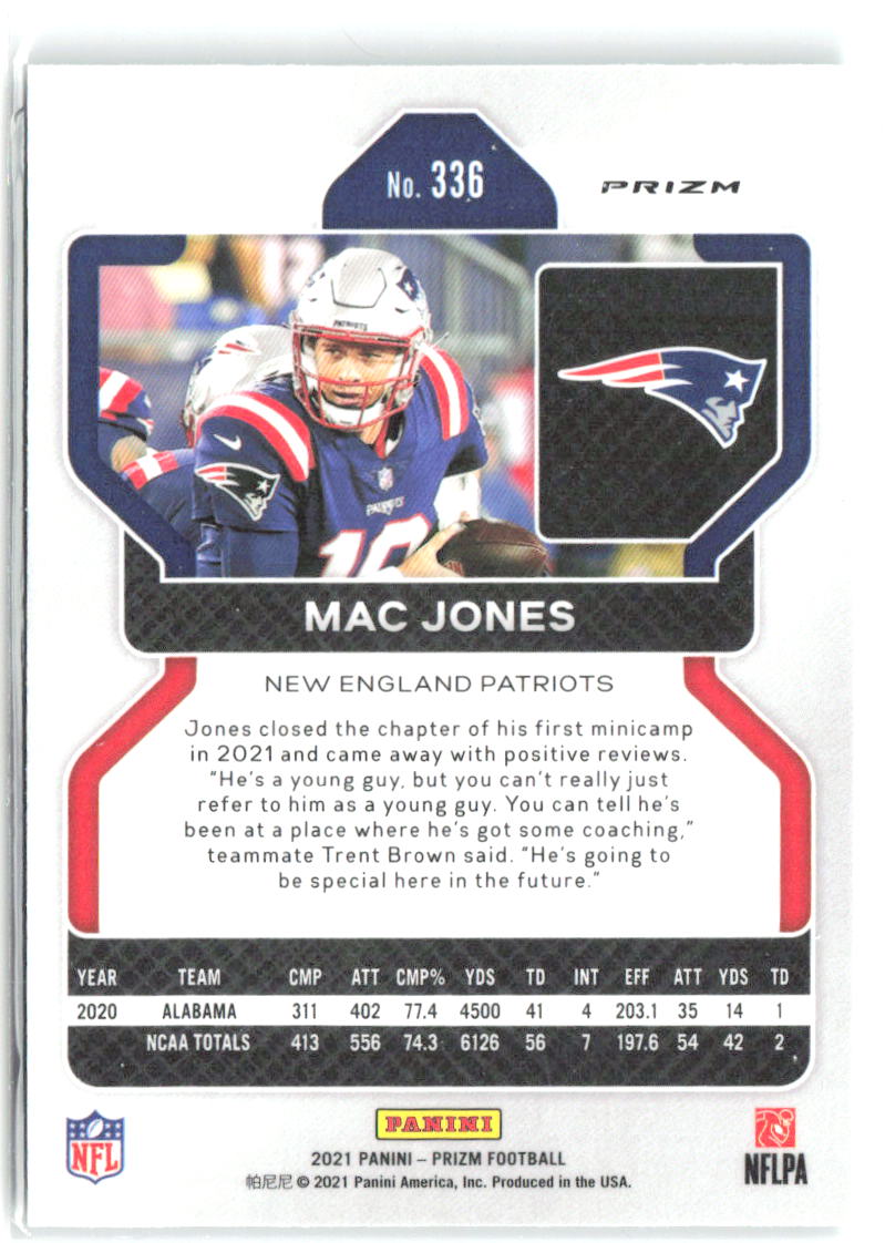 Mac Jones Panini Prizm - Green 336 2021 New England Patriots