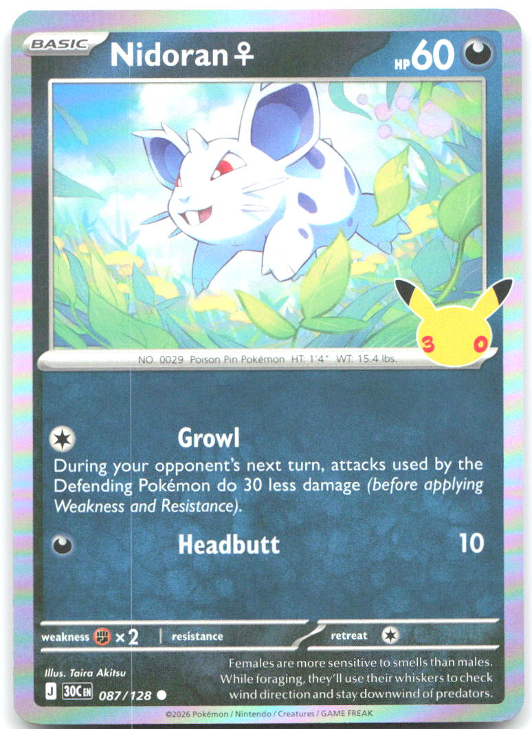 Nidoran F Holo Common ME 30th Celebration 087/128 NM Taira Akitsu
