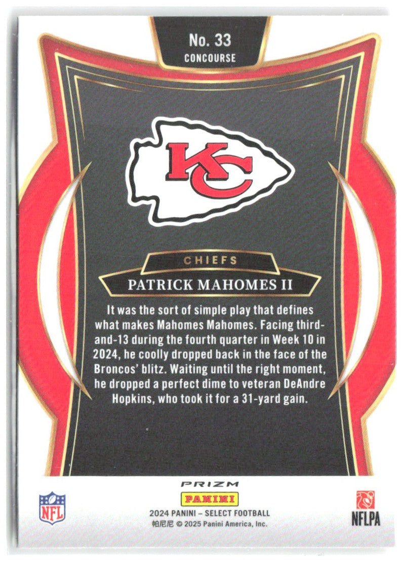 Patrick Mahomes II Select - Red & Yellow Prizm Shock 33 2024 Kansas City Chiefs