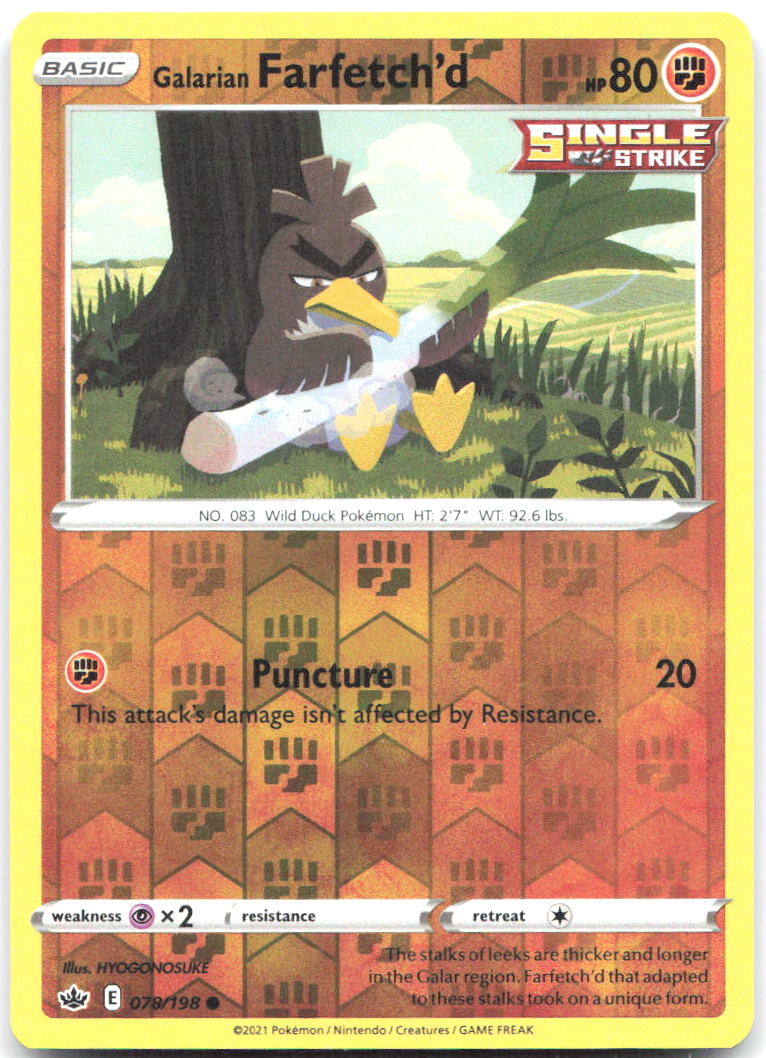 Galarian Farfetch'd Reverse Holo SWSH06 Chilling Reign 078/198 NM HYOGONOSUKE