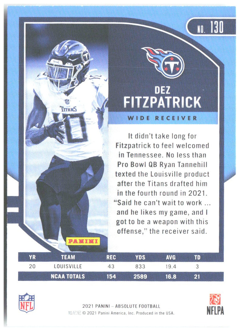 Dez Fitzpatrick Panini Absolute - Retail 130 2021 Tennessee Titans RC