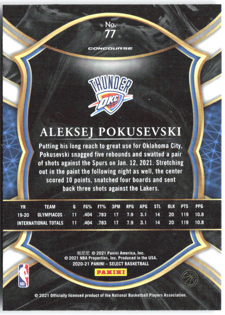 Aleksej Pokusevski Panini Select - Blue 77 2020-21 Oklahoma City Thunder