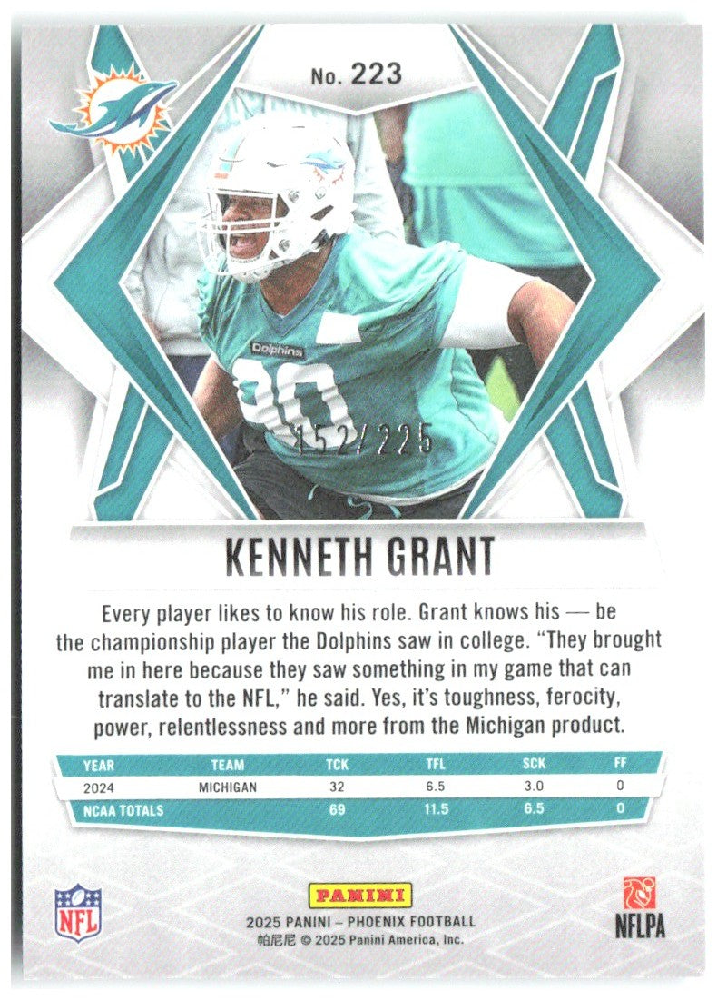 Kenneth Grant Panini Phoenix Lime Green Lava Prizm 223 2025 Miami Dolphins /225