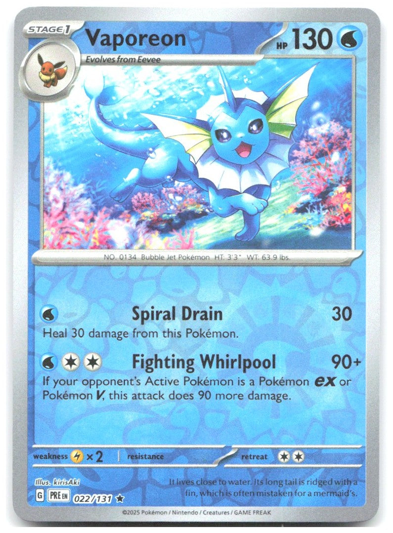 Vaporeon Reverse Holo Rare SV Prismatic Evolutions 022/131 NM kirisAki