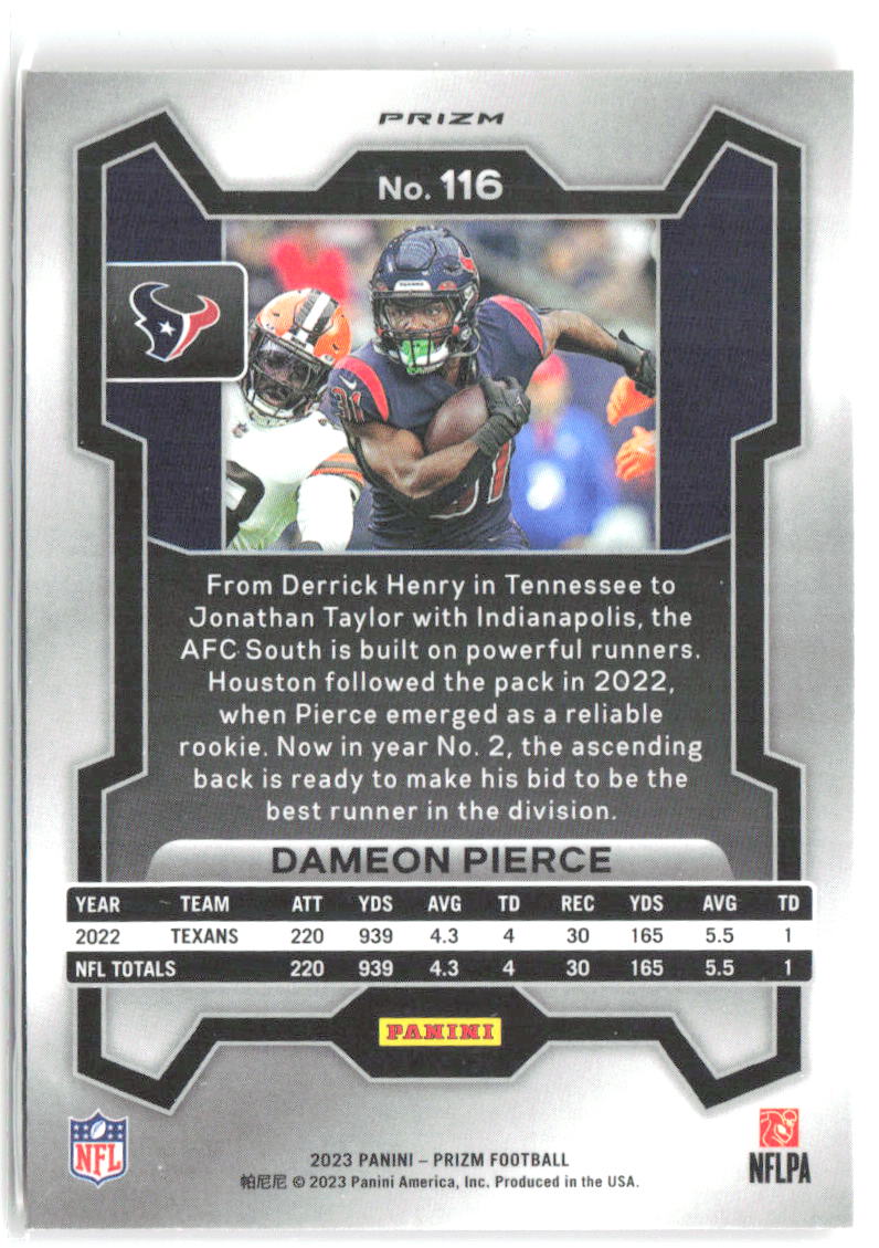 Dameon Pierce Panini Prizm - Lazer 116 2023 Houston Texans