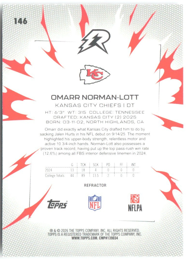 Omarr Norman-Lott Topps Resurgence - Refractor 146 2025 Kansas City Chiefs
