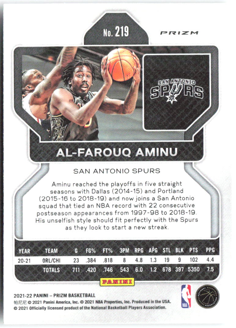 Al-Farouq Aminu Panini Prizm - Silver 219 2021-22 San Antonio Spurs