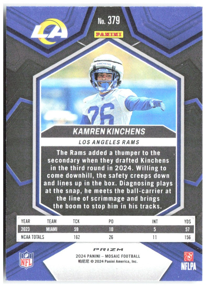 Kamren Kinchens Panini Mosaic - Silver 379 2024 Los Angeles Rams