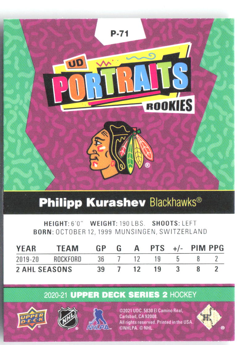 Philipp Kurashev Upper Deck - UD Portraits P-71 2020-21 Chicago Blackhawks