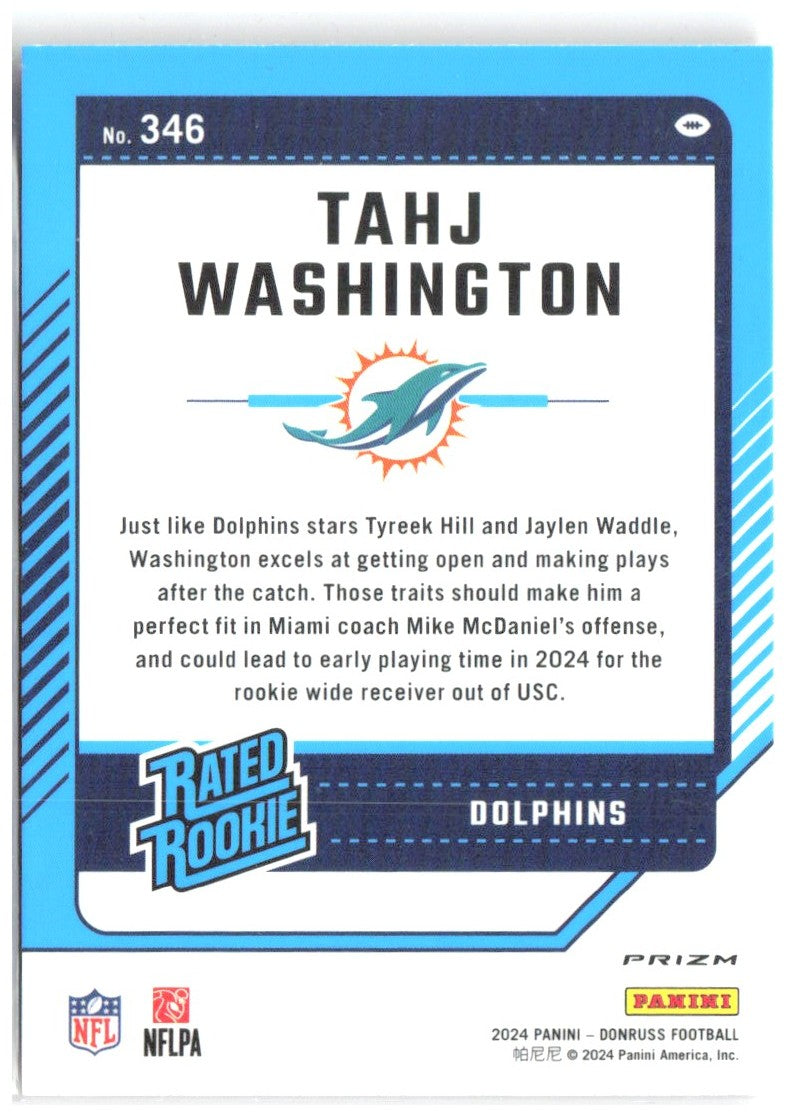 Tahj Washington Donruss - Optic Rated Rookies Red Wave 346 2024 Miami Dolphins