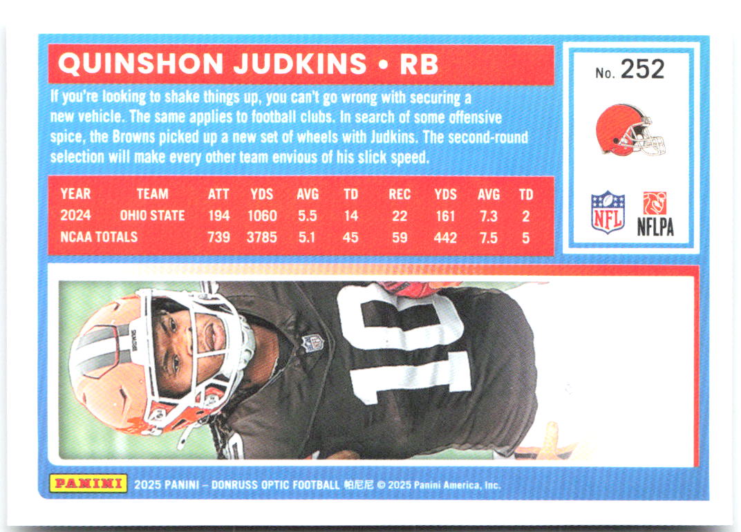 Quinshon Judkins Donruss Optic 252 2025 Cleveland Browns RC