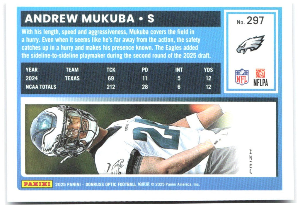 Andrew Mukuba Donruss Optic - Purple Shock 297 2025 Philadelphia Eagles