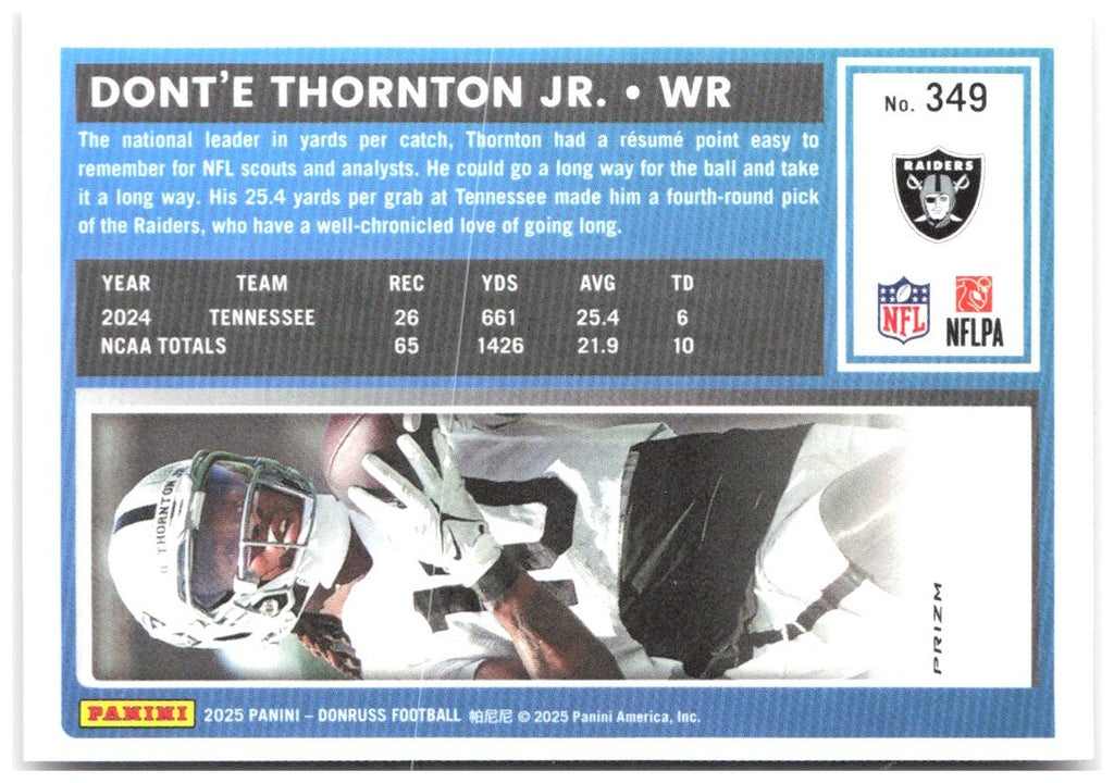 Dont’e Thornton Jr. Donruss Optic Rated Rookies Pink 349 2025 Las Vegas Raiders