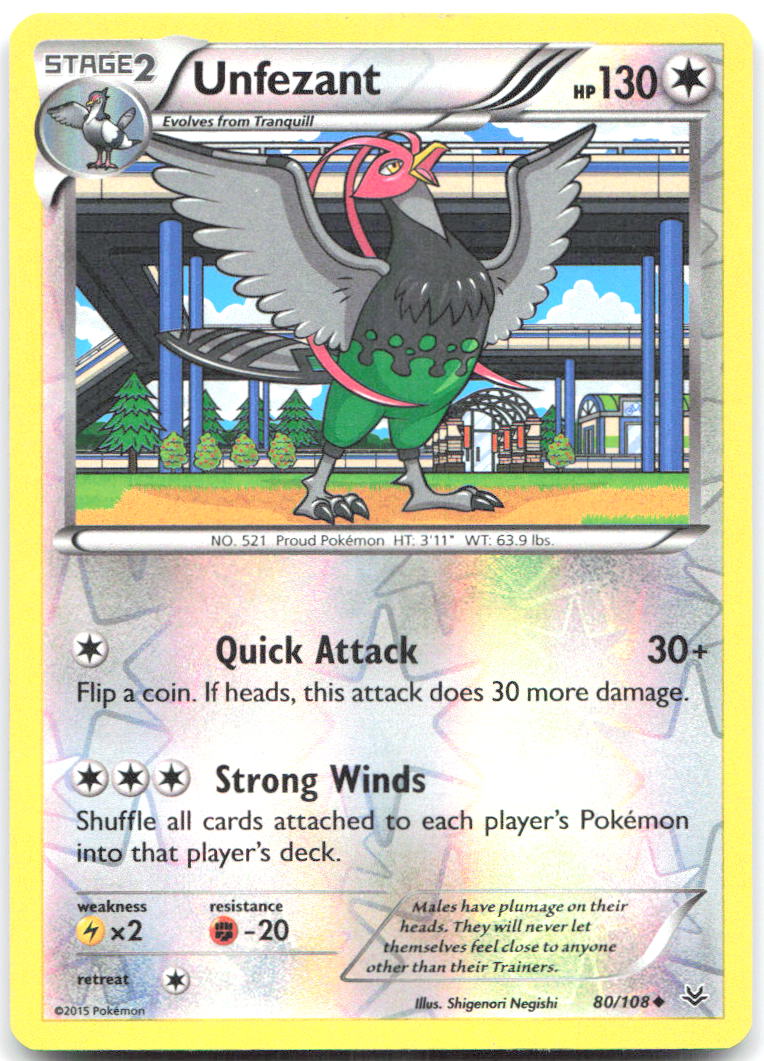 Unfezant 80 Reverse Holo Uncommon XY Roaring Skies 80/108 NM Shigenori Negishi