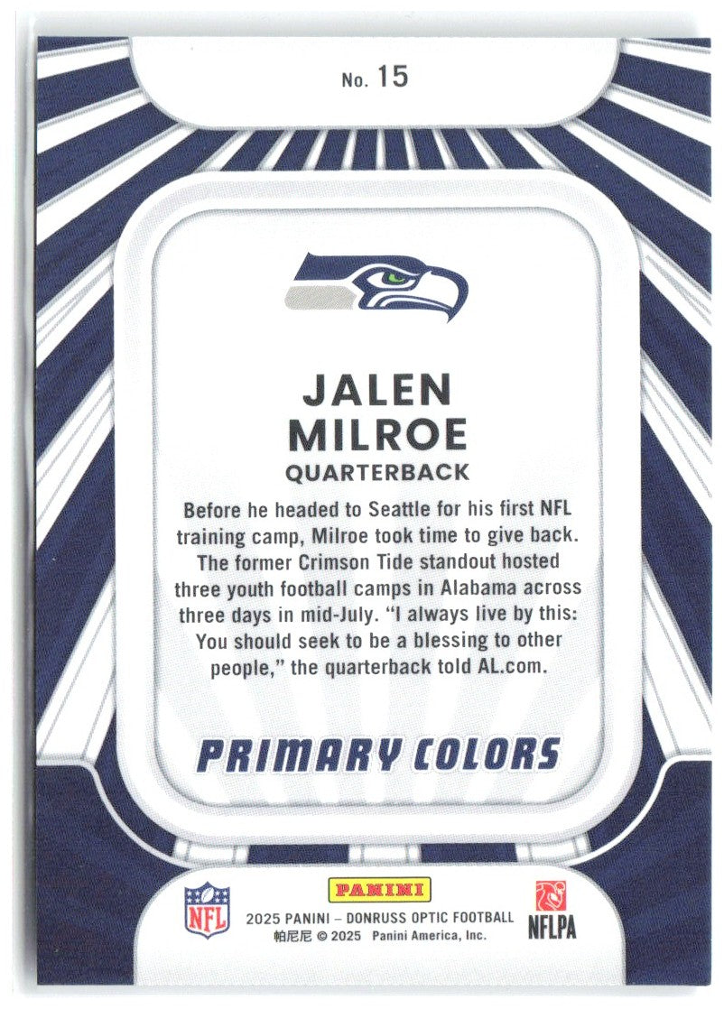 Jalen Milroe Donruss Optic - Rookie Primary Colors 15 2025 Seattle Seahawks