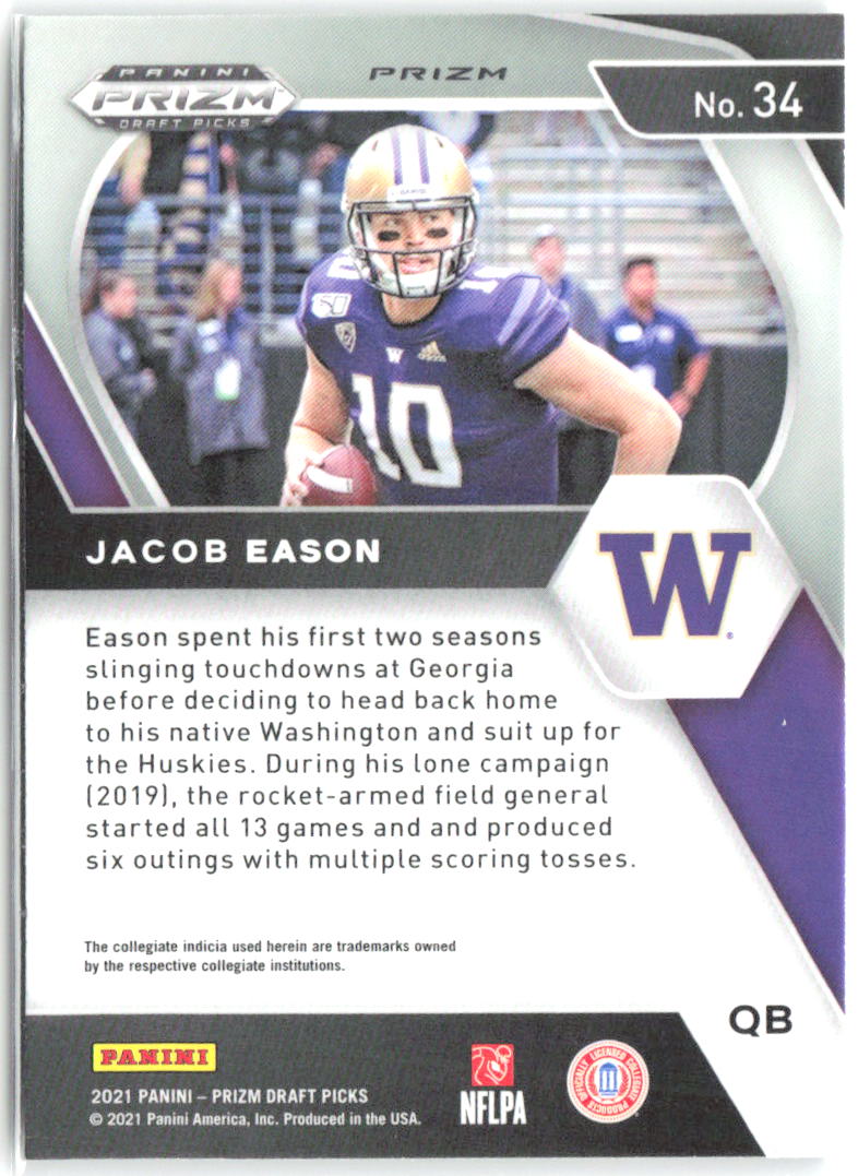 Jacob Eason Panini Prizm Draft Picks - Green Wave 34 2021 Washington Huskies